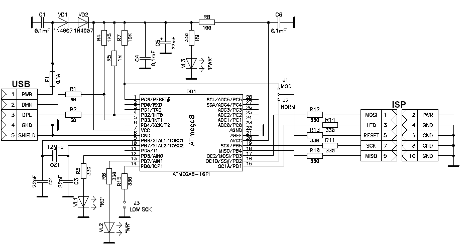 AVR910USB Programmer Shematic